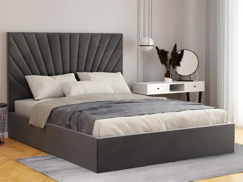 Canapé abatible 140x190 cm - Terciopelo - Gris antracita colchón - Boverdeco