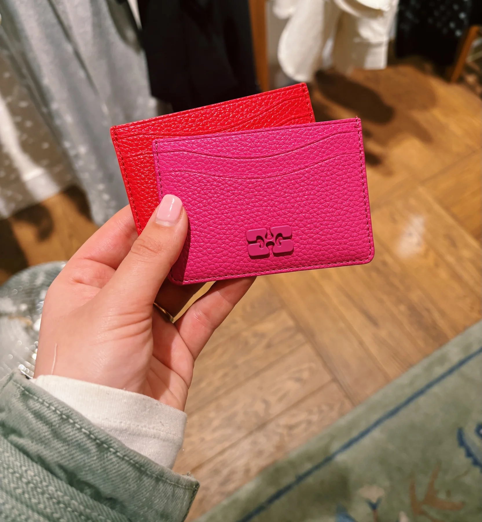 GANNI Pink Bou Card Holder Grained