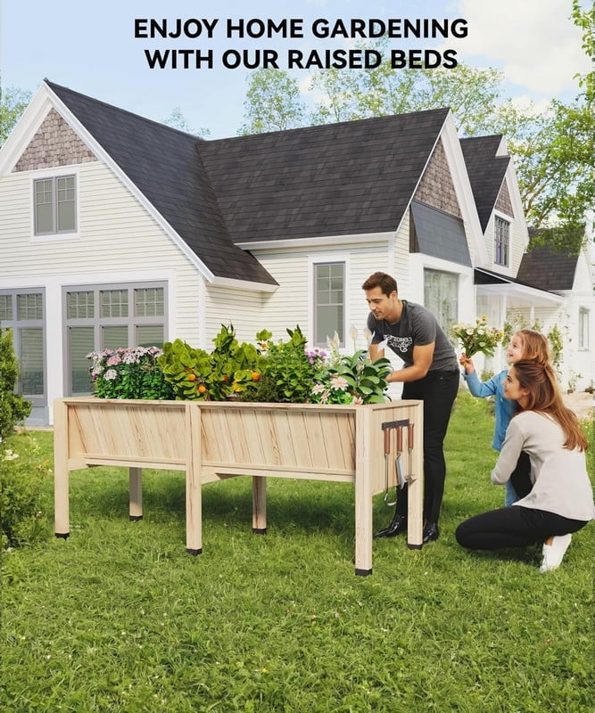 Towallmark 45x23x30 Inches Raised Garden Bed, Elevated Planter Box, Outdoor Wooden Garden Bed for Vegetables Herbs, Patio Balcony Backyard Cedar Raised Bed with Hooks and Legs - Image 2