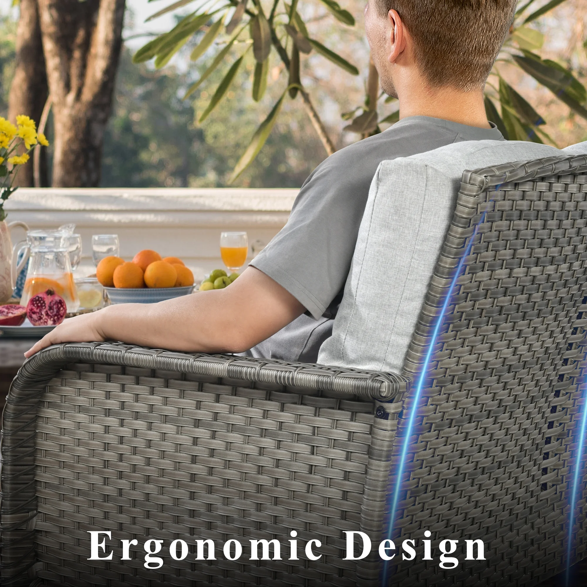 Vcatnet 4 Pieces Outdoor Patio Furniture All-weather Wicker Conversation Set with Coffee Table for Garden,Poolside,Gray - Image 10