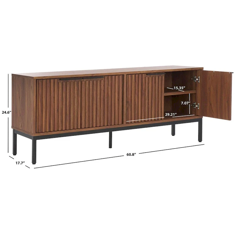 Mid Century TV Stand with Tambour Doors and Storage Drawers