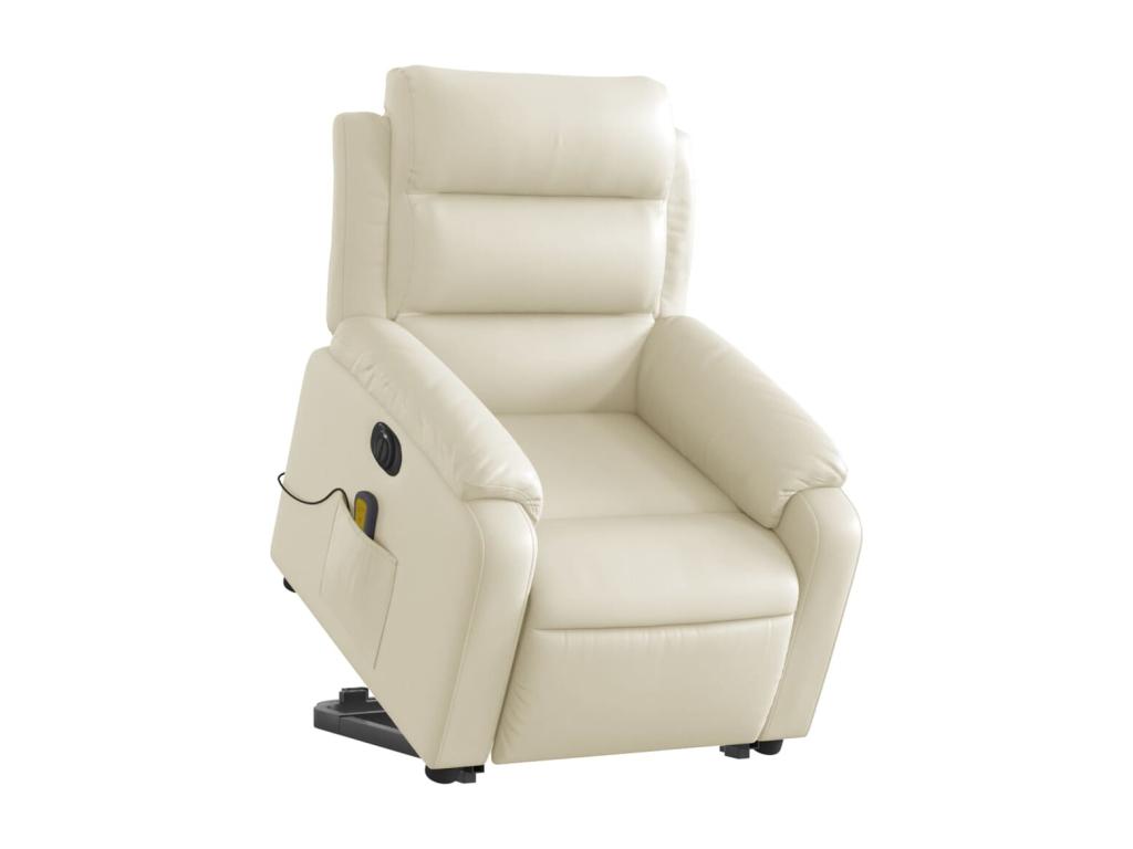 Sillón de masaje elevable eléctrico cuero sintético crema