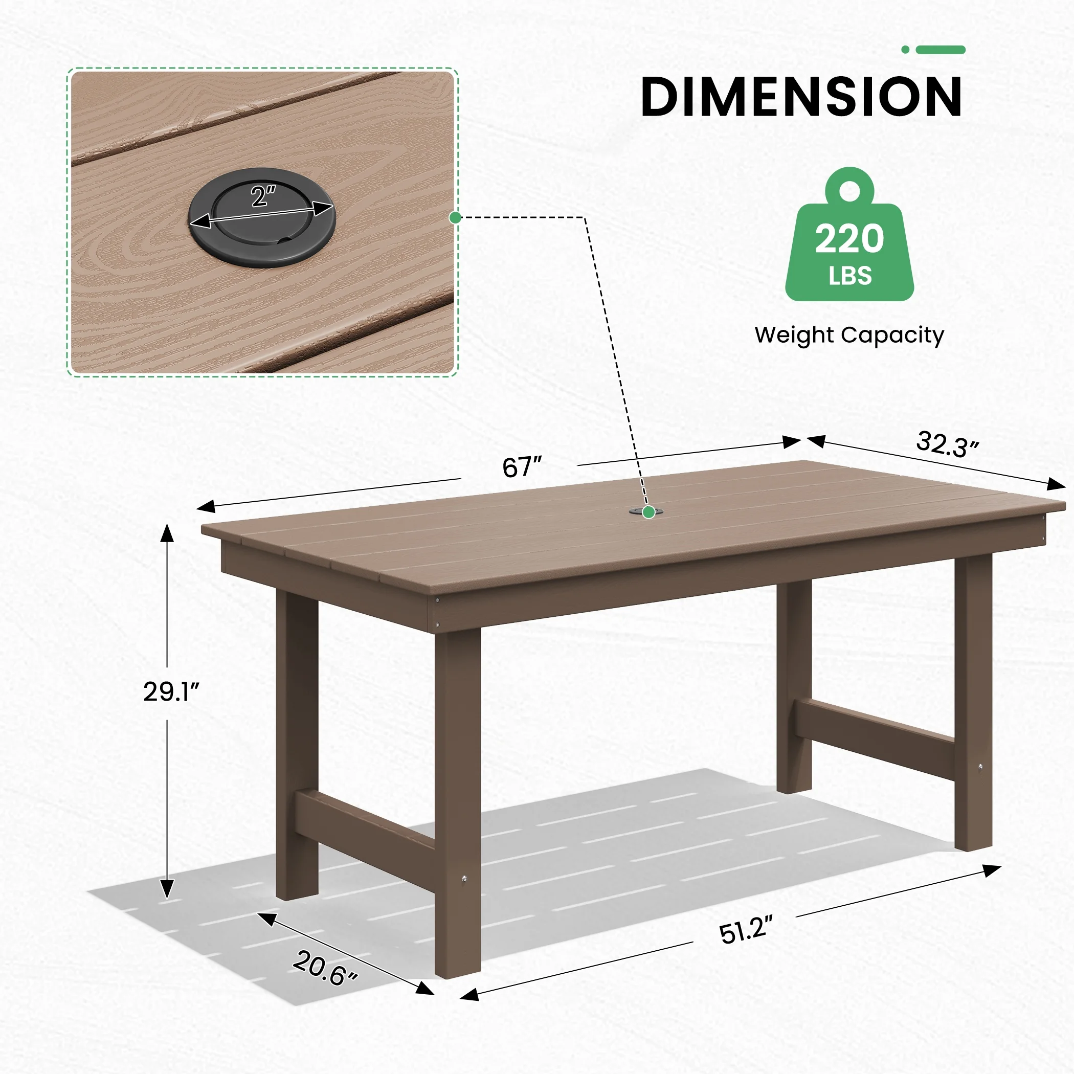 SERWALL Outdoor HDPE Dining Table Set, 7-Piece Outdoor Dining Table Sets with Umbrella Hole, Grey - Image 47