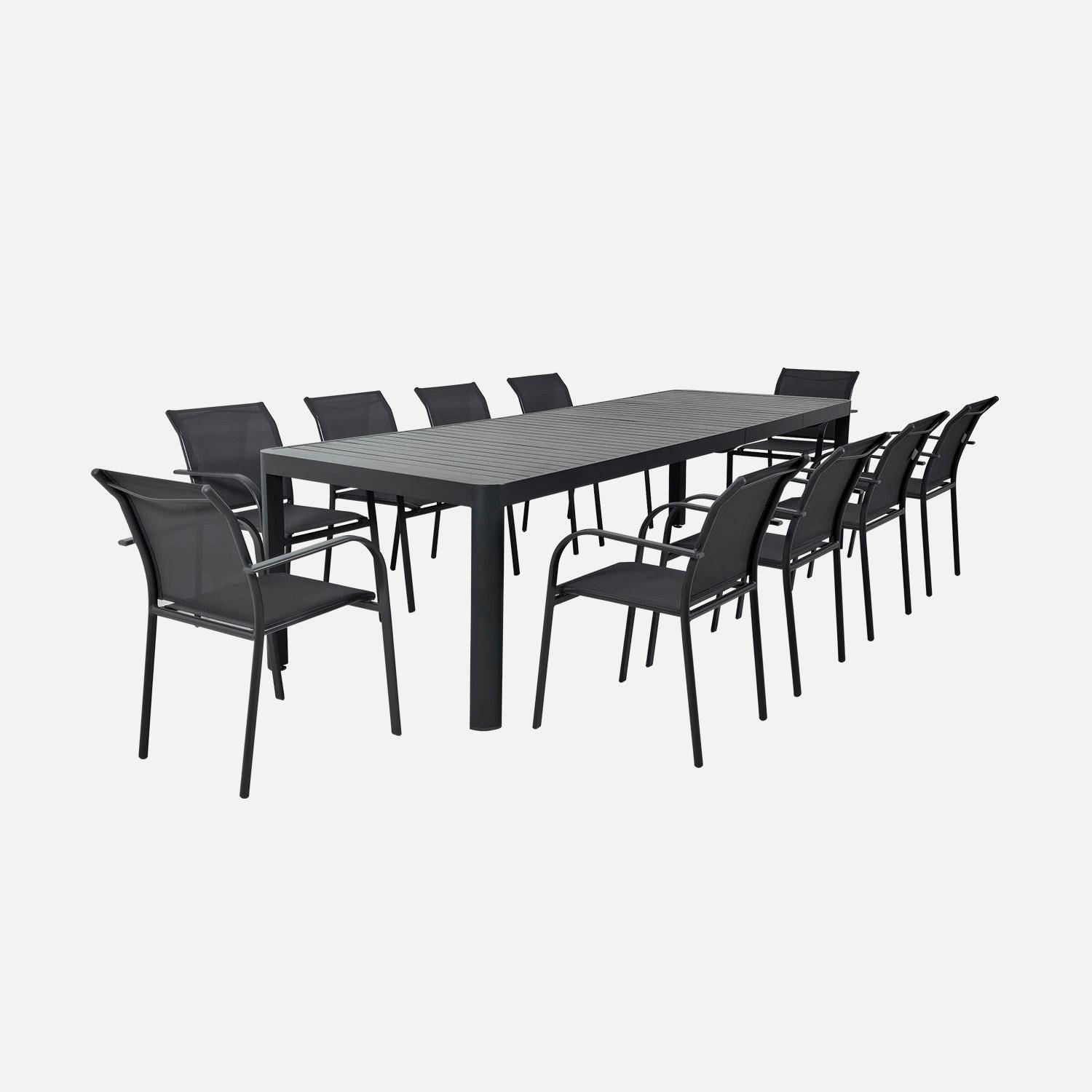 Lunea + Amara - Conjunto mesa de jardín extensible de aluminio con 10 sillas