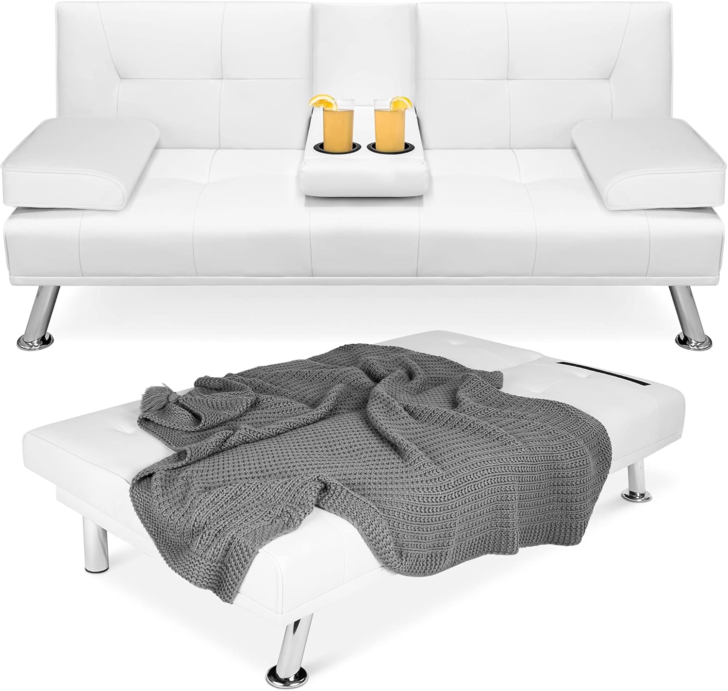 Best Choice Products Faux Leather Upholstered Modern Convertible Futon Adjustable Folding