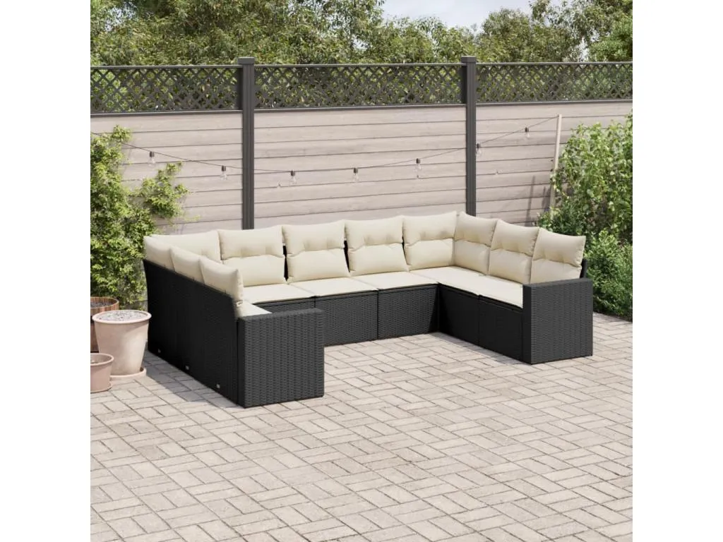 Set de sofás de jardín 10 pzas y cojines ratán sintético marrón DDST89981