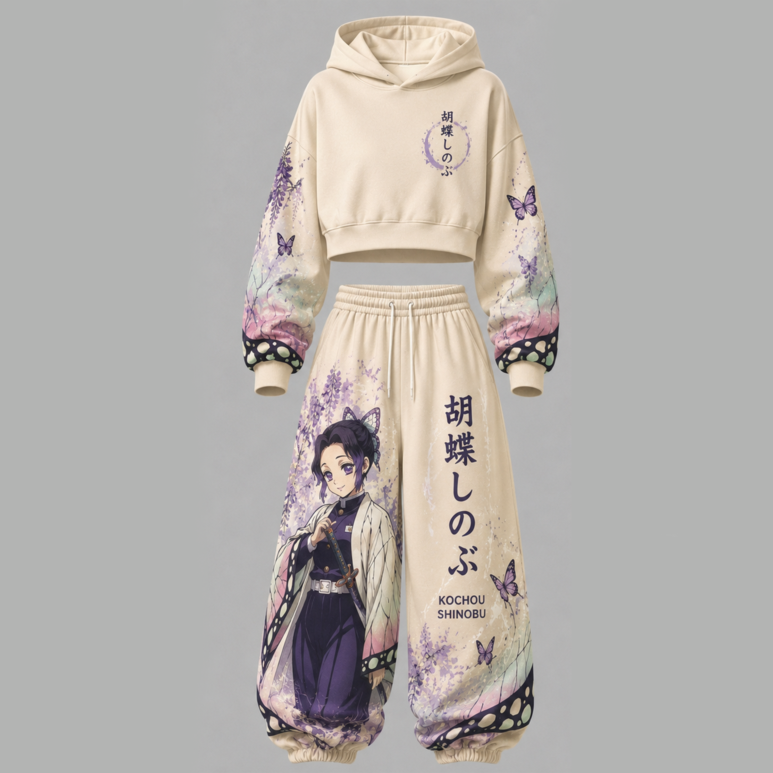 Demon Slayer Cropped Long Sleeve Hoodie & High Waist Jogger Pants Two Piece TeeThreads Sustain the Scene with Custom Apparel