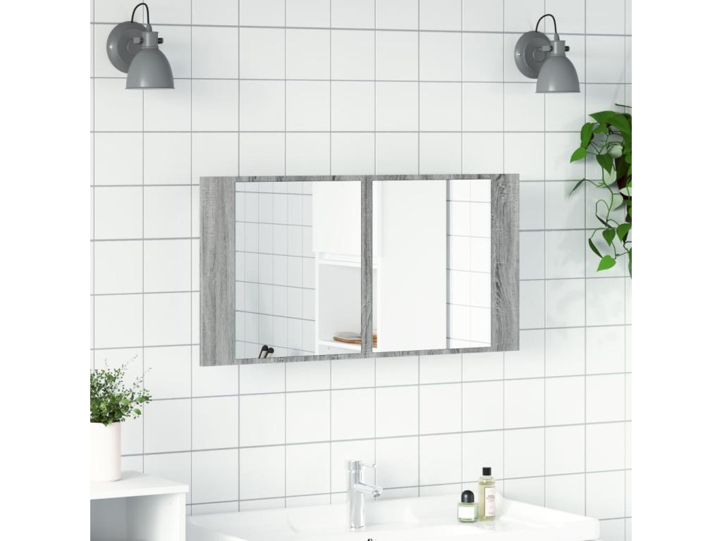 Armario espejo de baño luz LED acrílico gris Luzssnh 90x12x45 cm