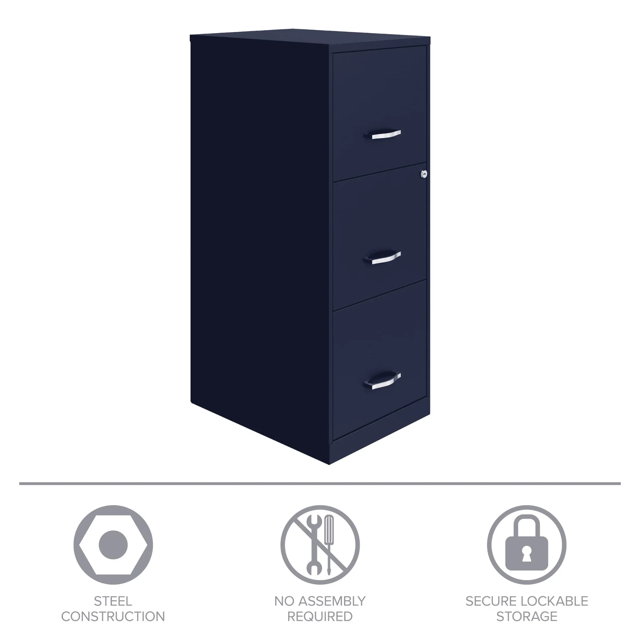 Space Solutions 18" Deep 3 Drawer Smart Letter Width Vertical File Cabinet, Navy