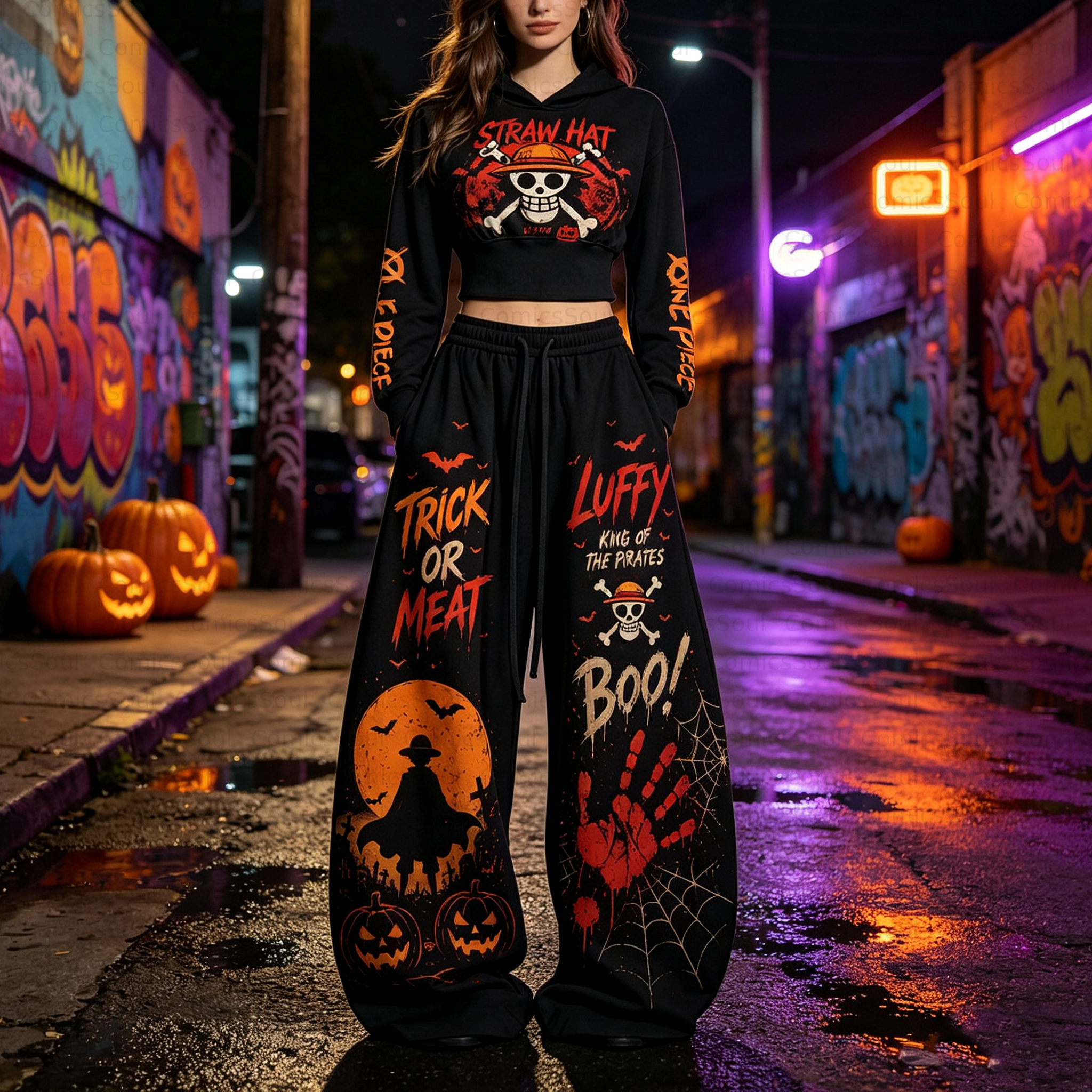 One Piece Halloween Theme Hoodie & Pants Two Piece Tracksuit Set 3050995 TeeThreads Sustain the Scene with Custom Apparel