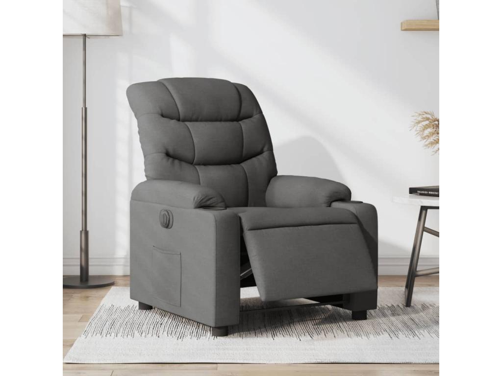 Sillón reclinable eléctrico de tela gris oscuro