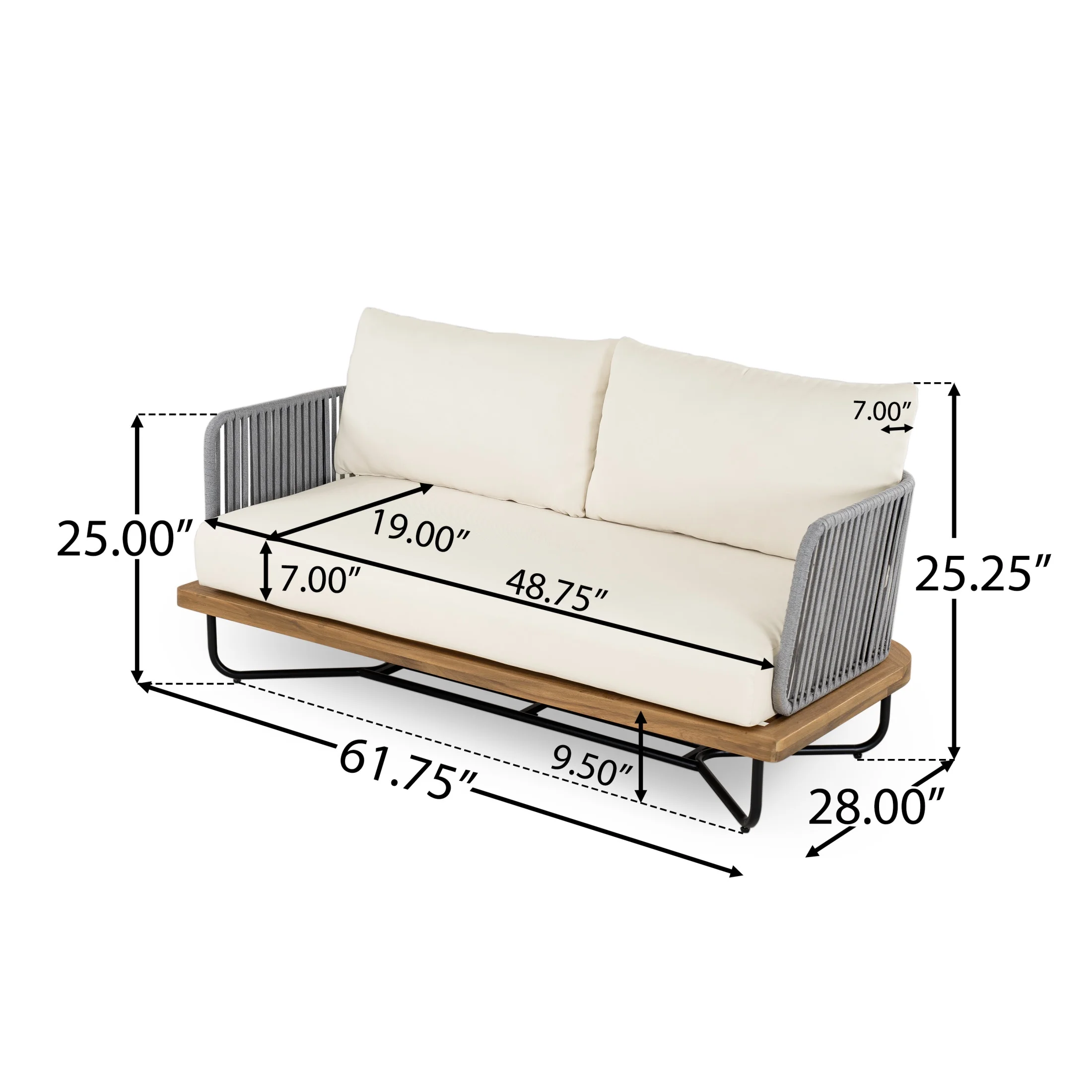 Christopher Knight Home 2-Piece Patio Furniture Outdoor Loveseat Set, Rope Woven Loveseat with Coffee Table, Beige Cushion - Image 4