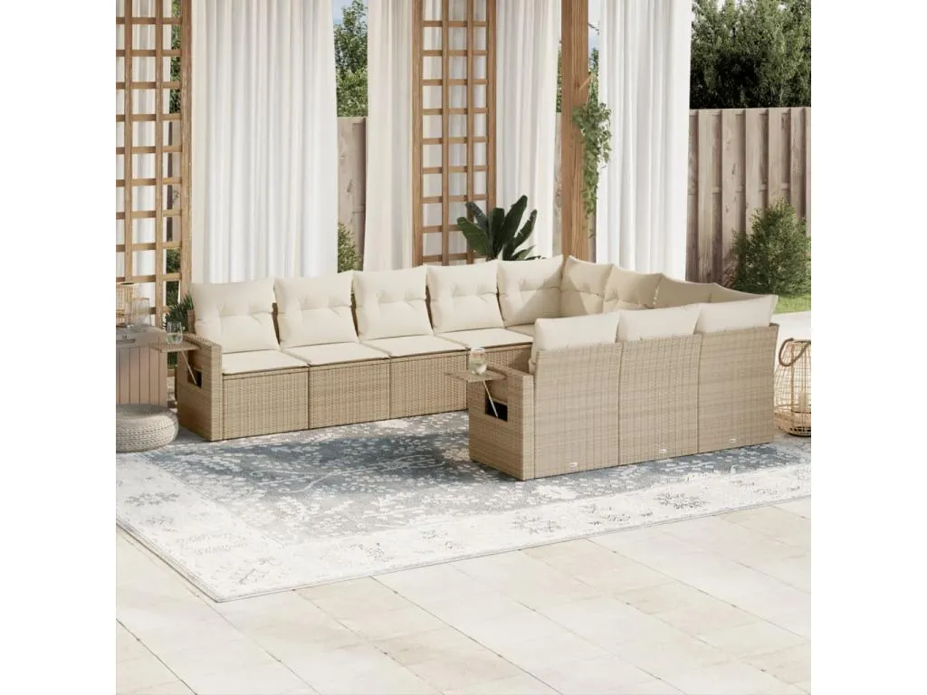 Juego de sofás jardín con cojines beige 10 pzas ratán sintético xwcl75670