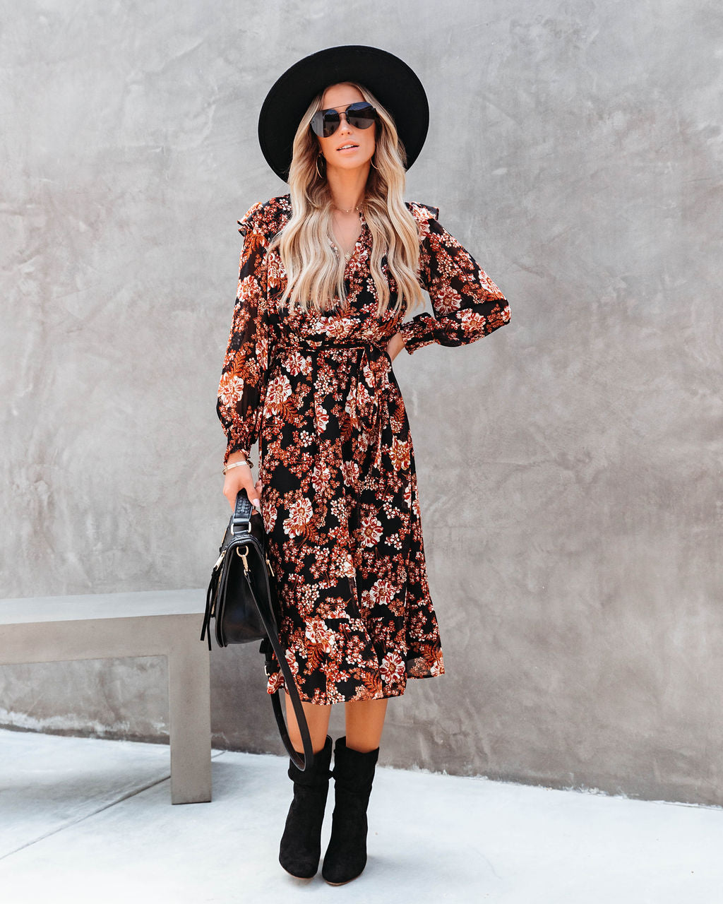 Saffron Floral Midi Dress - Se7enfashion