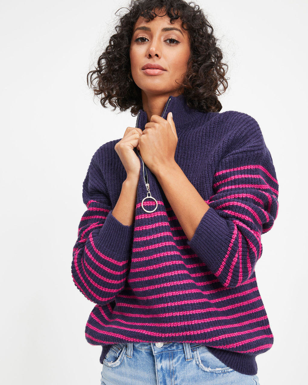 Mind At Ease Striped Knit Half Zip Pullover Sweater - FINAL SALE - Se7enfashion