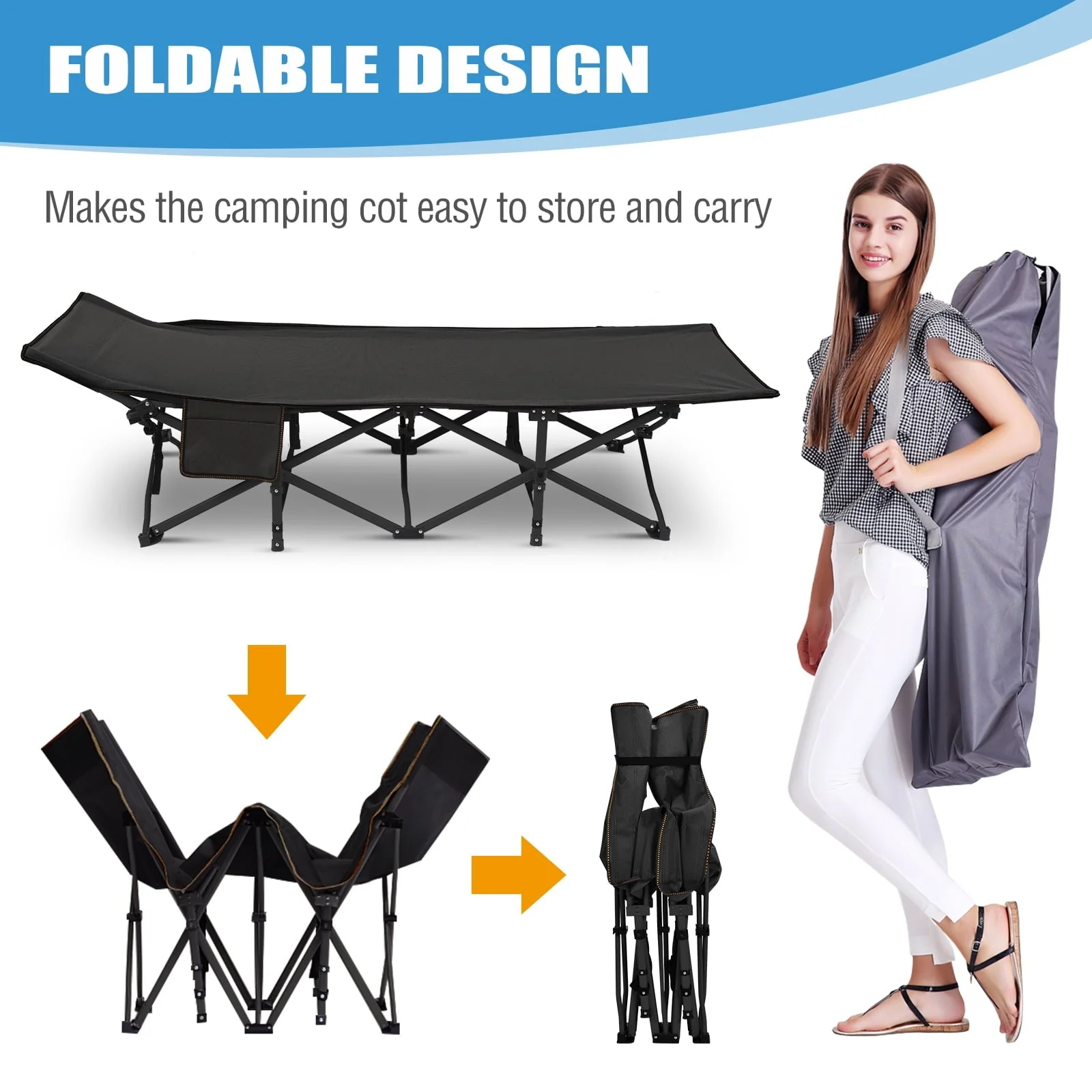 MOPHOTO Adults Folding Camping Cot, Oxford Folding Cot Portable Outdoor Military Sleeping Bed, Camping Cot with Mattress&Carry Bag, 75" x 28"x 14" - Image 6