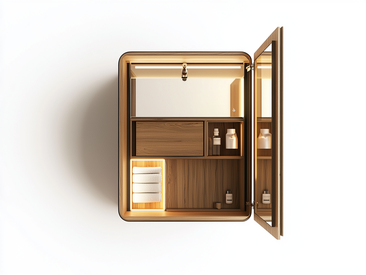 Armario de madera con espejo para baño moderno de 80x60 cm - natural con iluminación LED