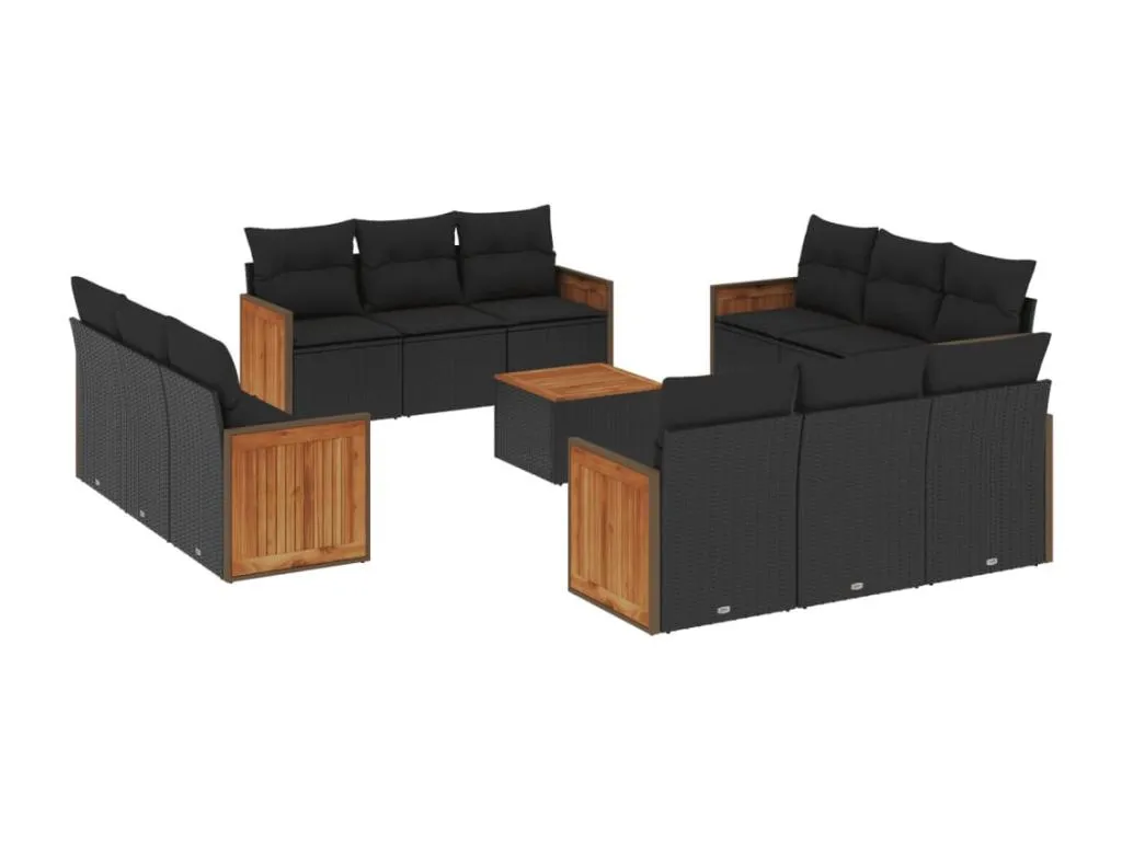Set de sofás de jardín y cojines 13 piezas ratán sintético negro 30488RWRM