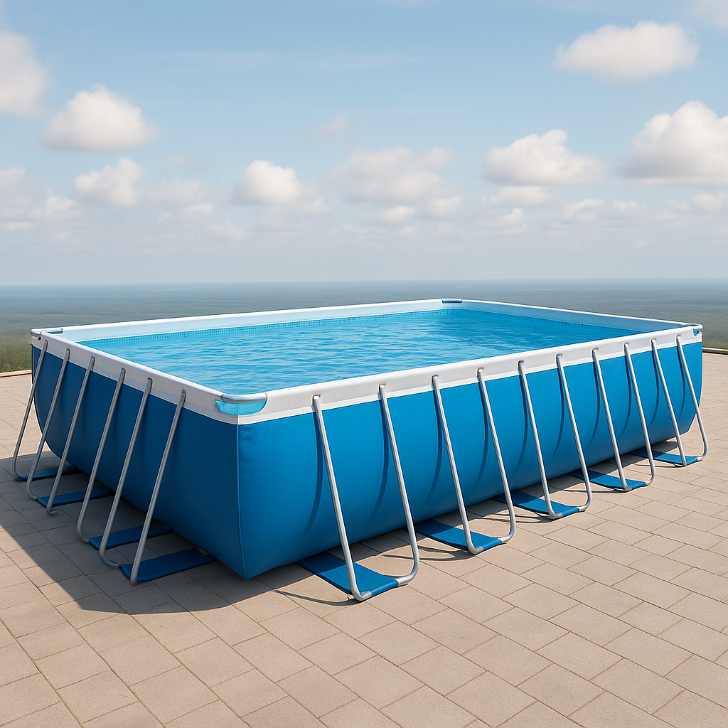 piscina tubular rectangular, piscina desmontable rectangular azul claro, azul claro, metal y PVC, jardín y exteriores, 732x366x132 cm