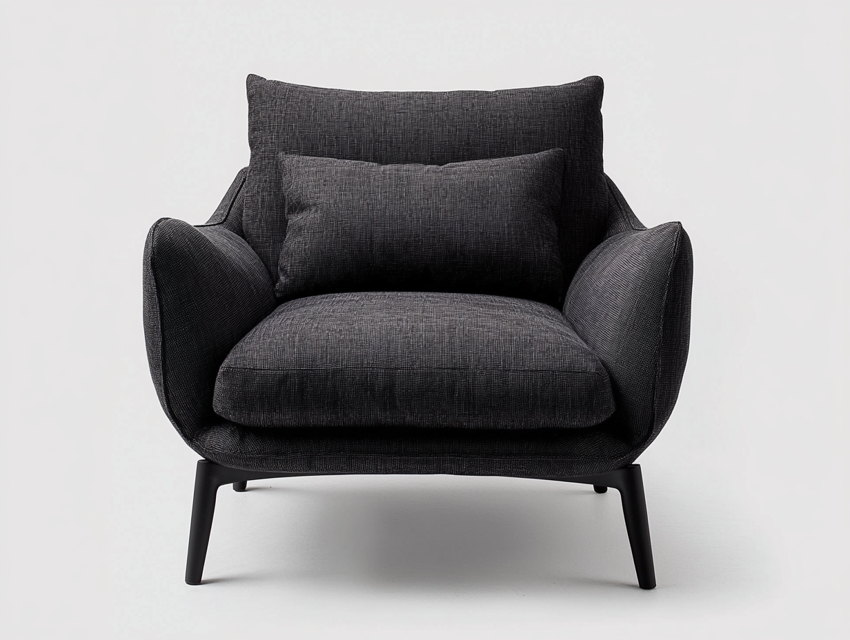 Sillón negro moderno con cojines incluidos