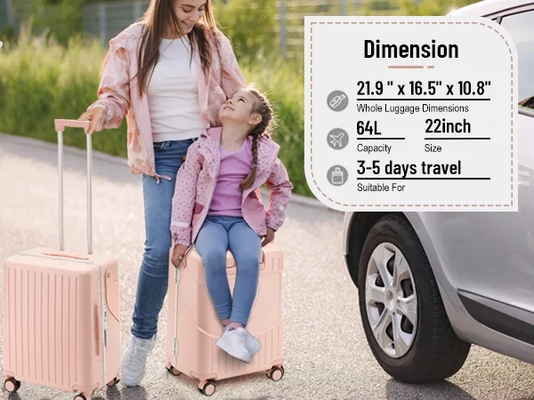 22 Inch TSA Lock Luggage with for Kids& Adult,Check in Lockable Spinner Wheels Free Luggage Cover and Safety Seatbelt Travel Suitcase - Image 34