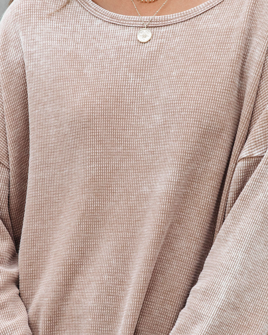 Tahoe Bound Waffle Knit Long Sleeve Top - Light Mocha - Se7enfashion
