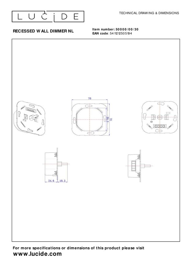 Lucide RECESSED WALL DIMMER NL Dimmer - Zwart