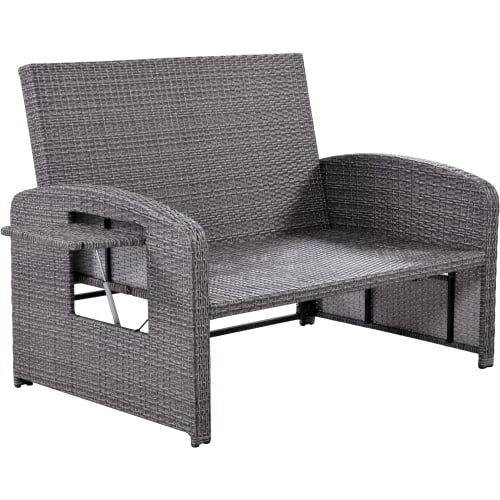 Harper & Bright Designs Rattan Outdoor Double Lounge Chaise 2-Person PE Wicker Outdoor Patio Sunbed with Canopy Cover for Backyard Garden Balcony, Beige+Black - Image 34