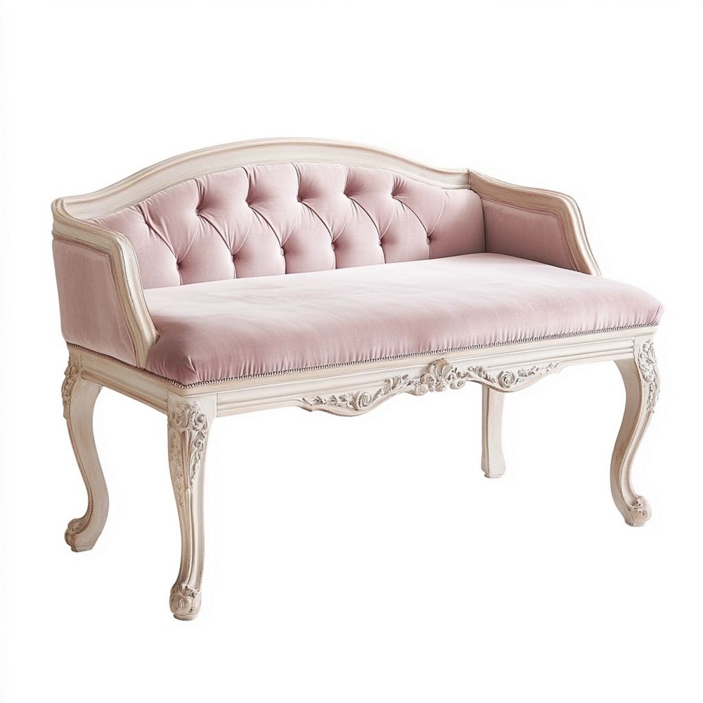 Sofá de Estilo Clásico Tapizado Salón Madera Terciopelo Rosa 120x55x80cm