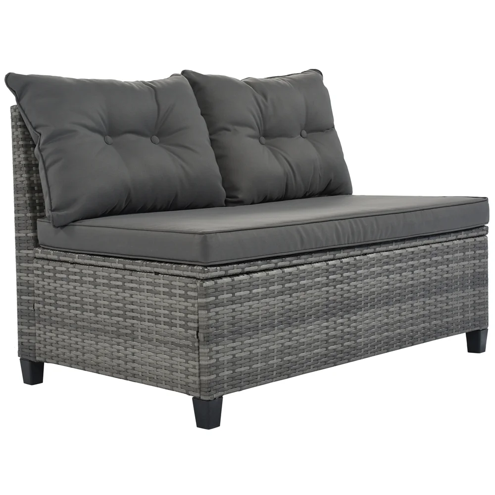 8 Pieces Outdoor Wicker Round Furniture Set, All Weather Half-Moon Sectional Patio Sofa Sets with Rectangular Coffee Table, Beige - Image 19