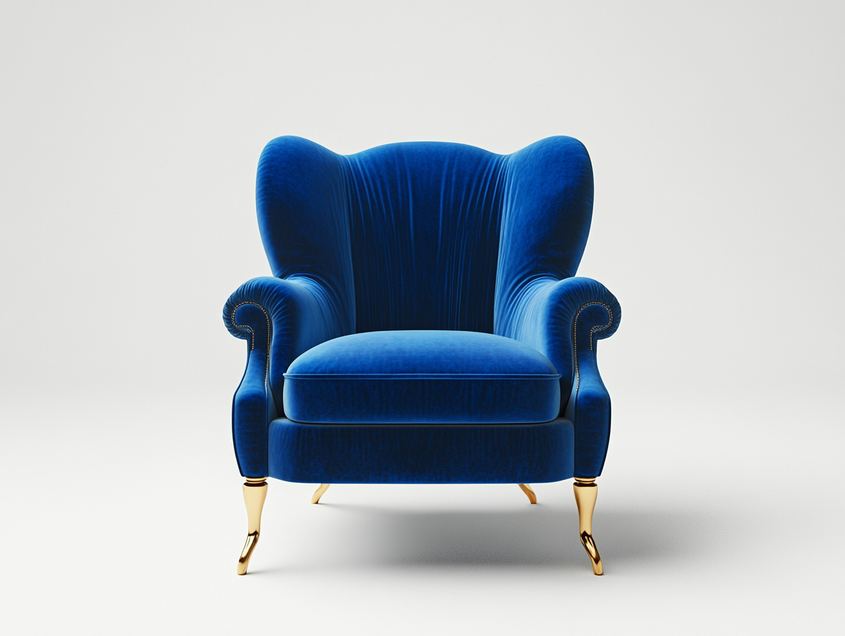 Sillón individual respaldo alto azul terciopelo sala estar 90 cm