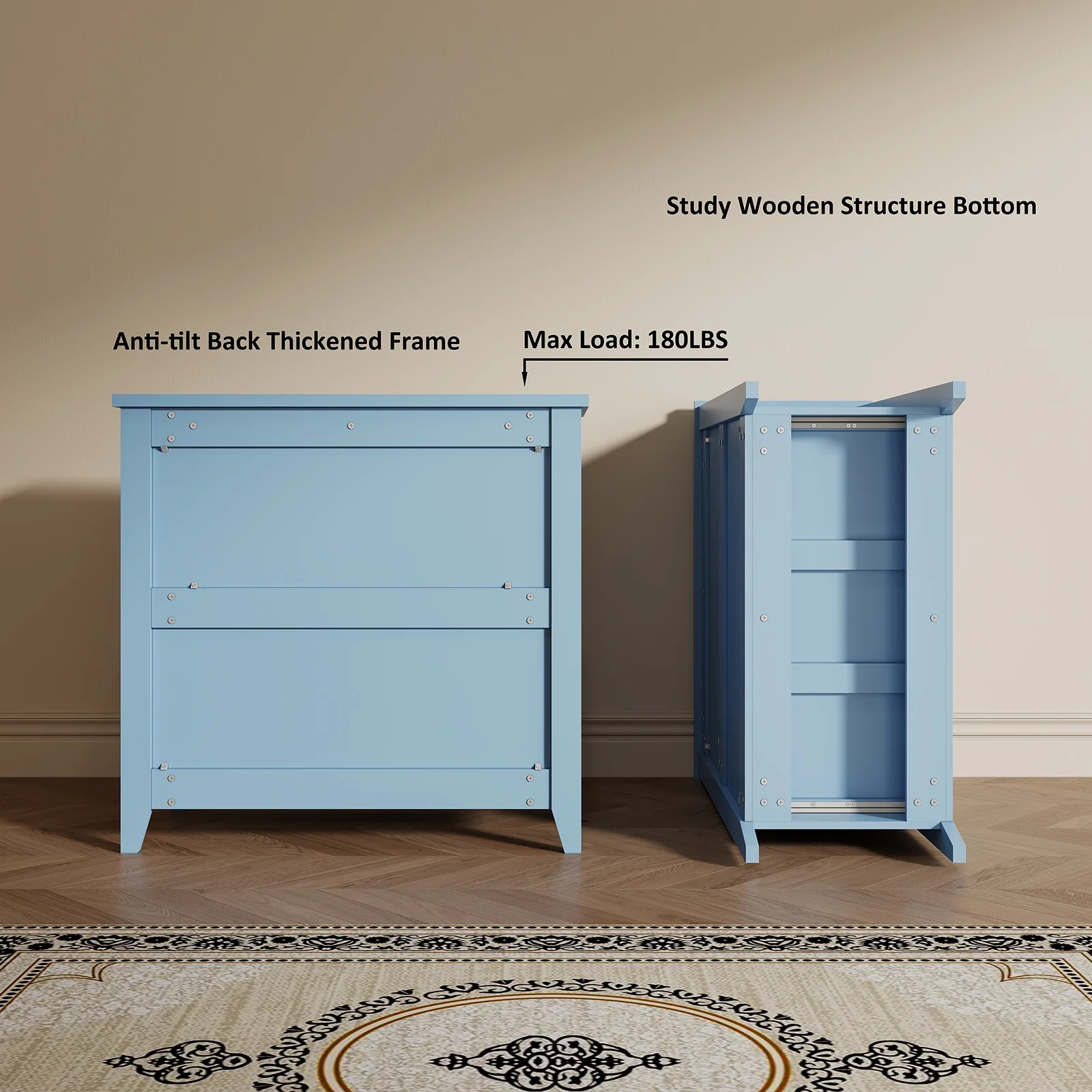 6 Drawer Dresser, Light Blue Elegant Chest of Drawers, Large Cabinet with Storage, Rustic Wood Chest of Drawers for Bedroom, Living Room, Hallway - Image 21