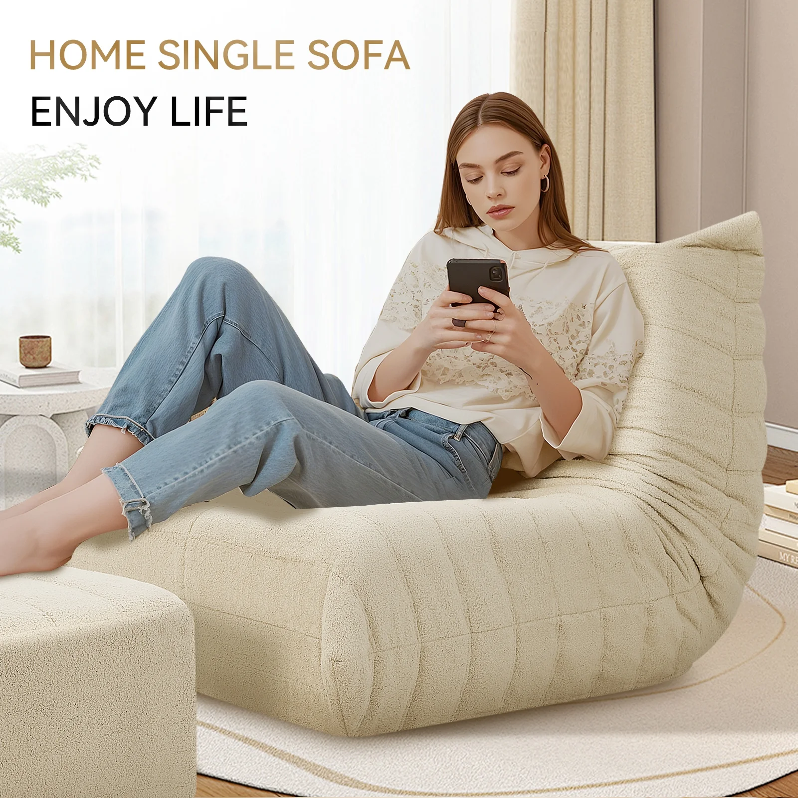 VFD Bean Bag Chairs for Adults, Beanbag Chair with Ottoman Lounge Sofa Memory Foam Comfy Reading Chair for Bedroom & Living Room, Lazy Floor Sofa Couch - Image 8