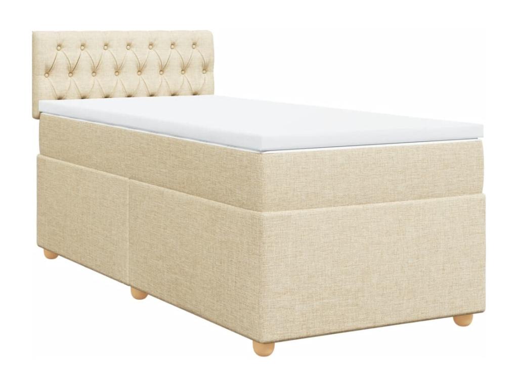Cama box spring con colchón tela color crema 90x200 cm
