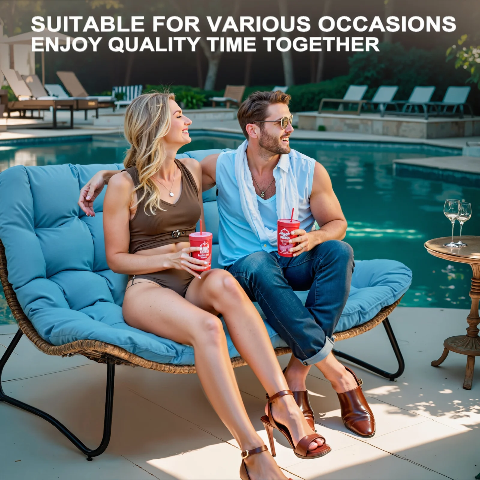 Crestlive Products Patio Loveseat, All-Weather Rattan Large Furniture with Soft Cushions, Outdoor Loveseat for Balcony, Poolside, Backyard (Beige) - Image 16