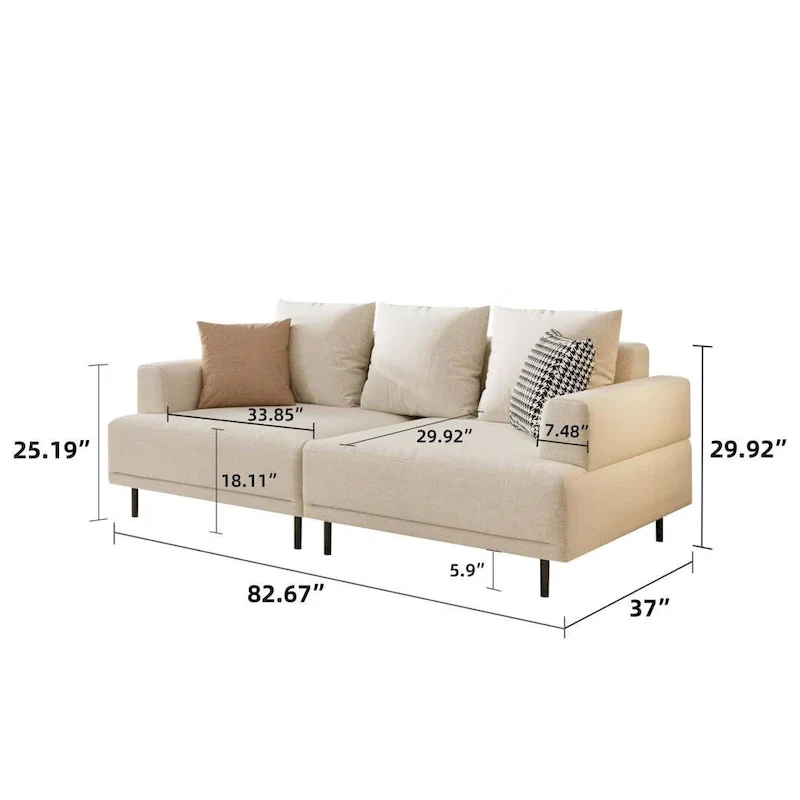 Contemporary Deep Seat Sofa with Cushions, Elevated Legs, Cozy Living Room Seating, Ideal for Apartments