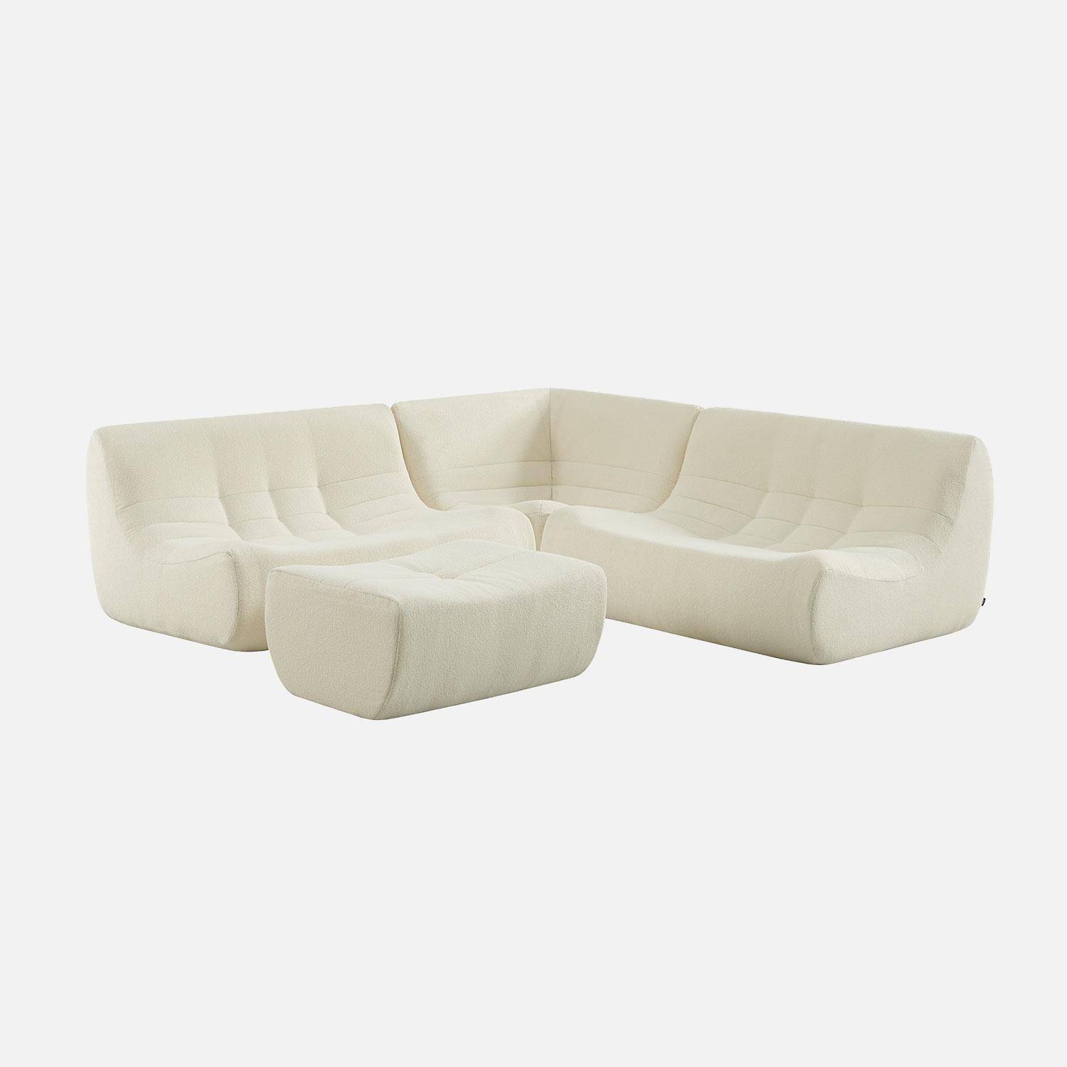 Sokol borreguito - Sofá esquinero modular con reposapiés de borreguito texturizada, 5 plazas