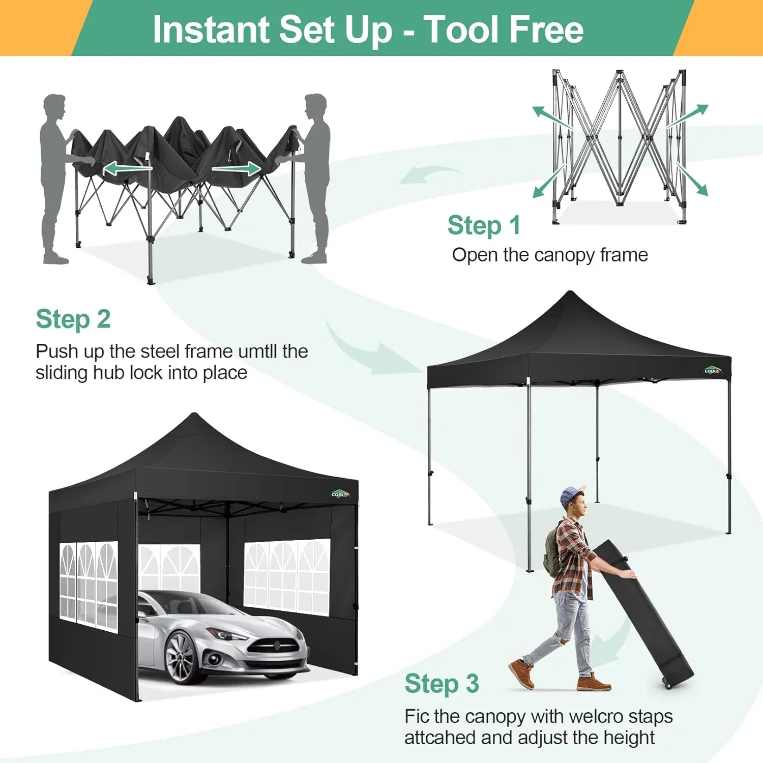 COBIZI 10x20 Heavy Duty Pop up Canopy Tent 6 sidewalls Commercial Canopy Wedding Party Tents