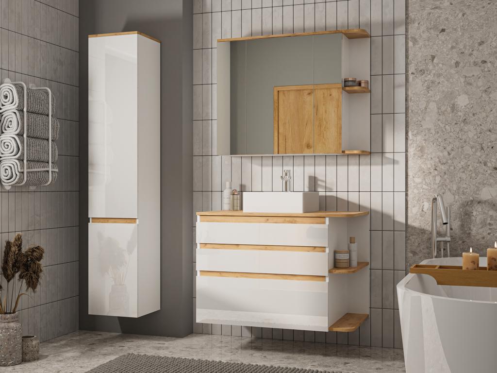 Mueble de baño suspendido - Color natural claro y Laocacasas 96 cm - ANIDA