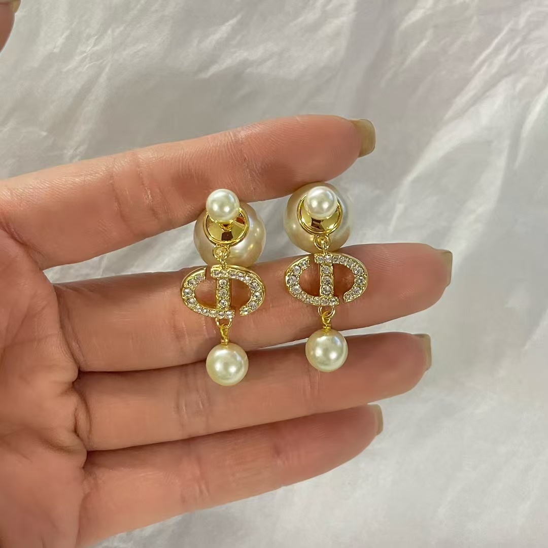 Dior Diamond CD Pearl Drop Earrings - Original Replica Club