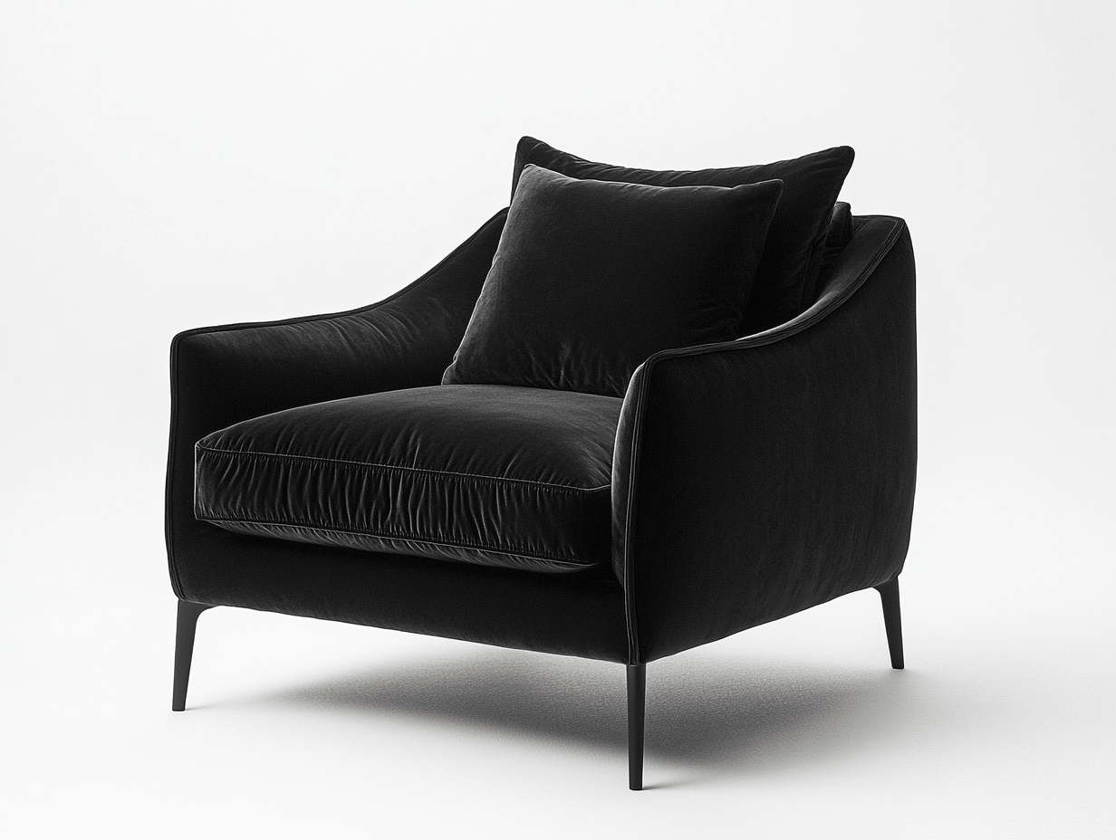 Sillón de terciopelo negro con patas metálicas - Terciopelo - Metal - Estilo contemporáneo