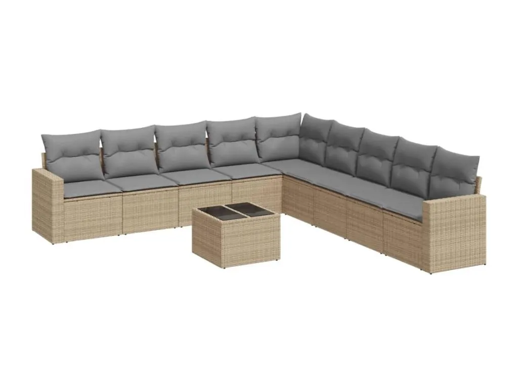 Juego de sofás jardín con cojines beige 10 pzas ratán sintético 68052twnh