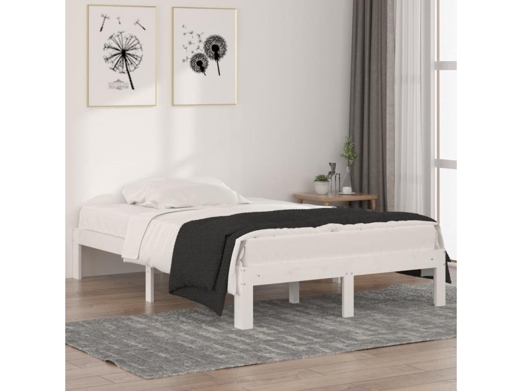 Día y Noche - Día y Noche Estructura de cama doble pequeña madera maciza blanca 120x190cm