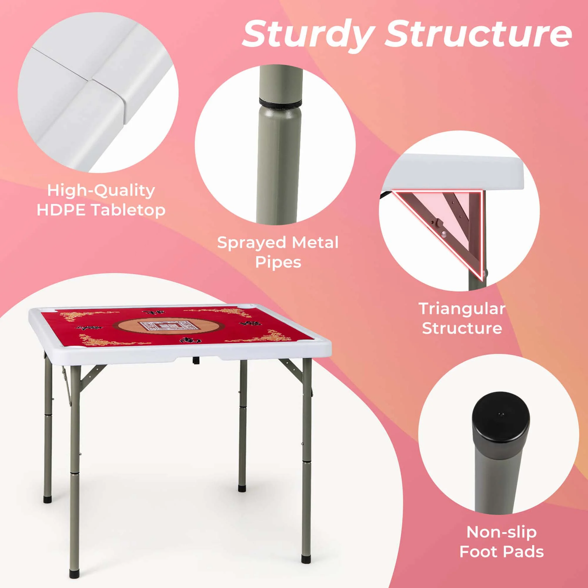 Costway 35" Folding Mahjong Table with Cup Holders & Smooth Felt Mat Carrying Handle Green - Image 20