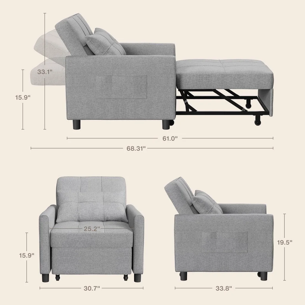 Convertible Sleeper Chair, Aiho 3-in-1 Convertible Sofa Bed Recliner Chair with Pull Out Couch - Dark Gray - Image 38
