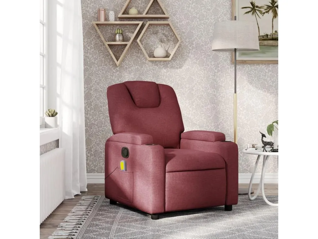 Sillón de masaje reclinable de tela color vino tinto