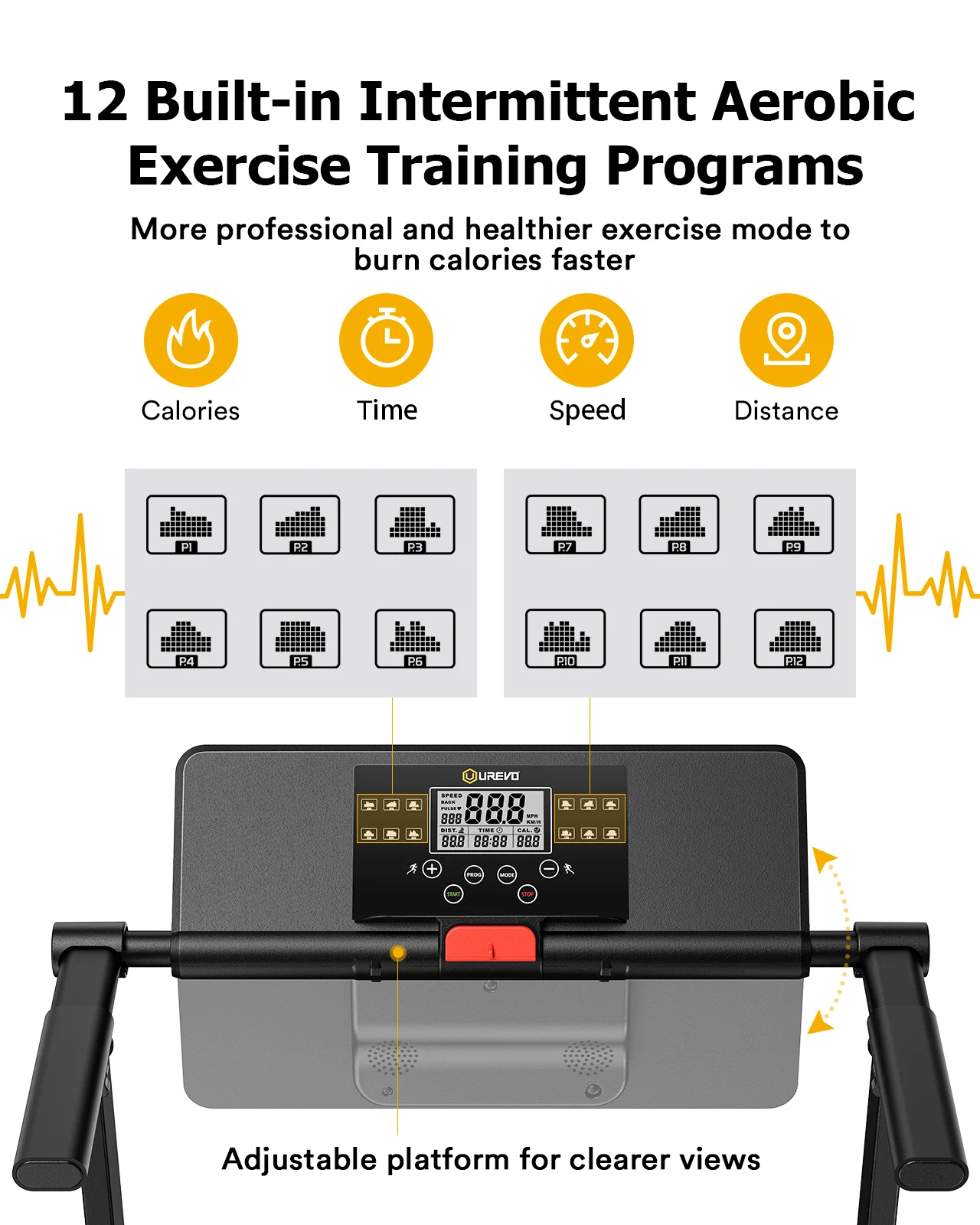 UREVO Folding Treadmill, 2.25HP Portable Mini Treadmills for Home Office, Compact Threadmill with 12 HIIT Modes, LCD Display, 265 lbs Capacity - Image 9