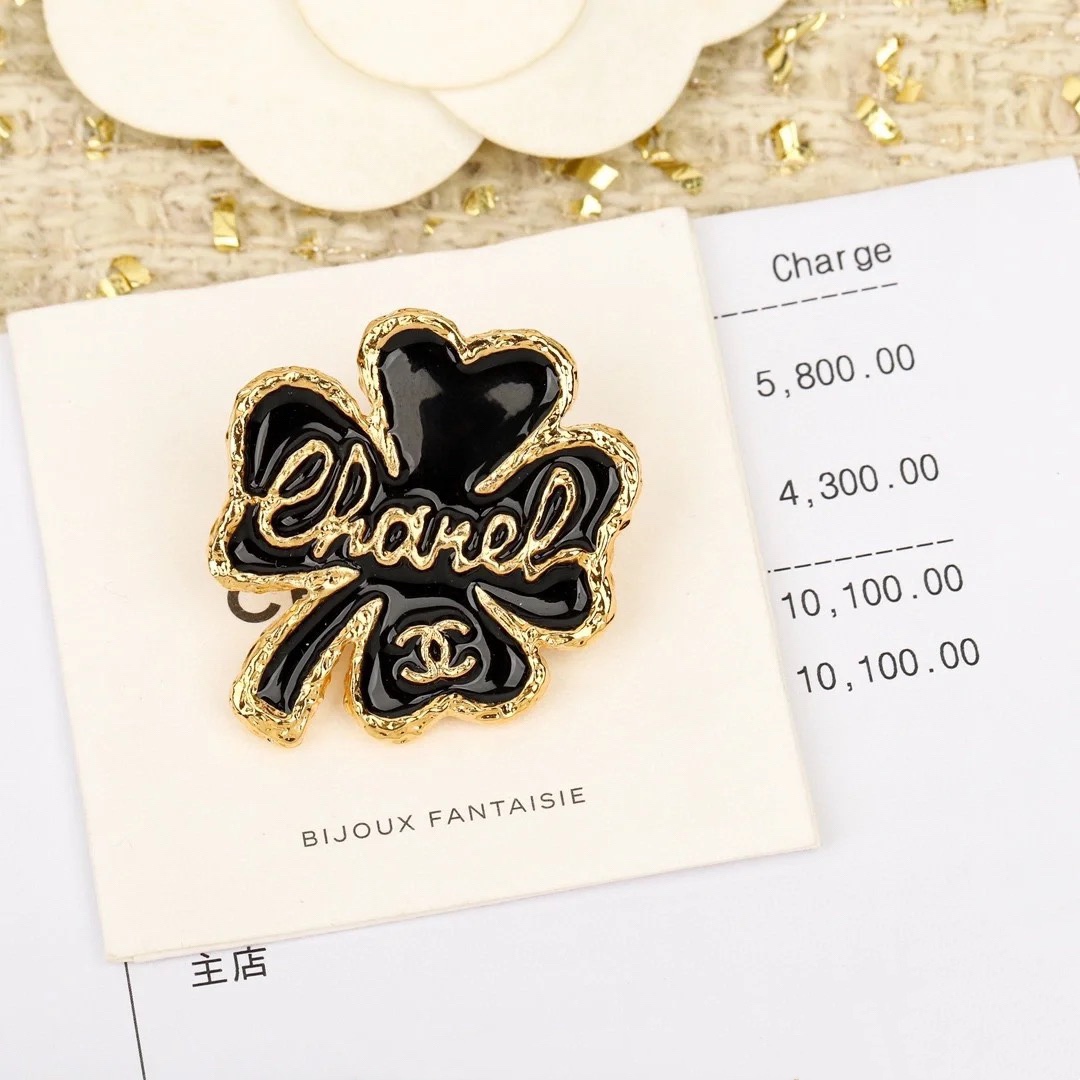Chanel Black Lucky Clover Brooch - Original Replica Club