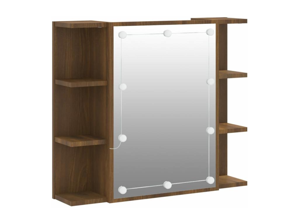 Mueble con espejo y luces LED roble marrón 70x16,5x60 cm