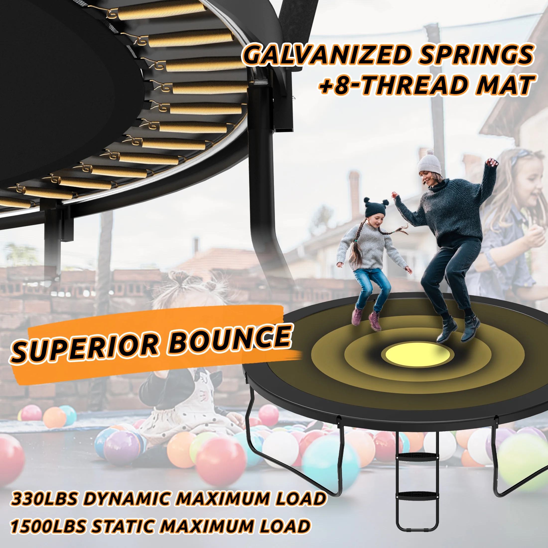 Jumpfly Trampoline 10FT Trampoline with Basketball Hoop-Curved Poles Reinforced Recreational Trampolines with Enclosure And Ladder-Outdoor Trampoline for Kids - Image 8